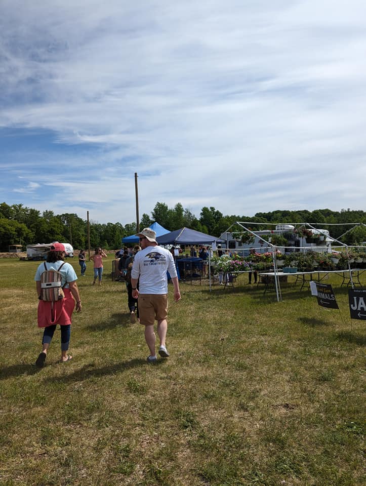 Patrons explore the farmers market at the Barryton Lilac Festival